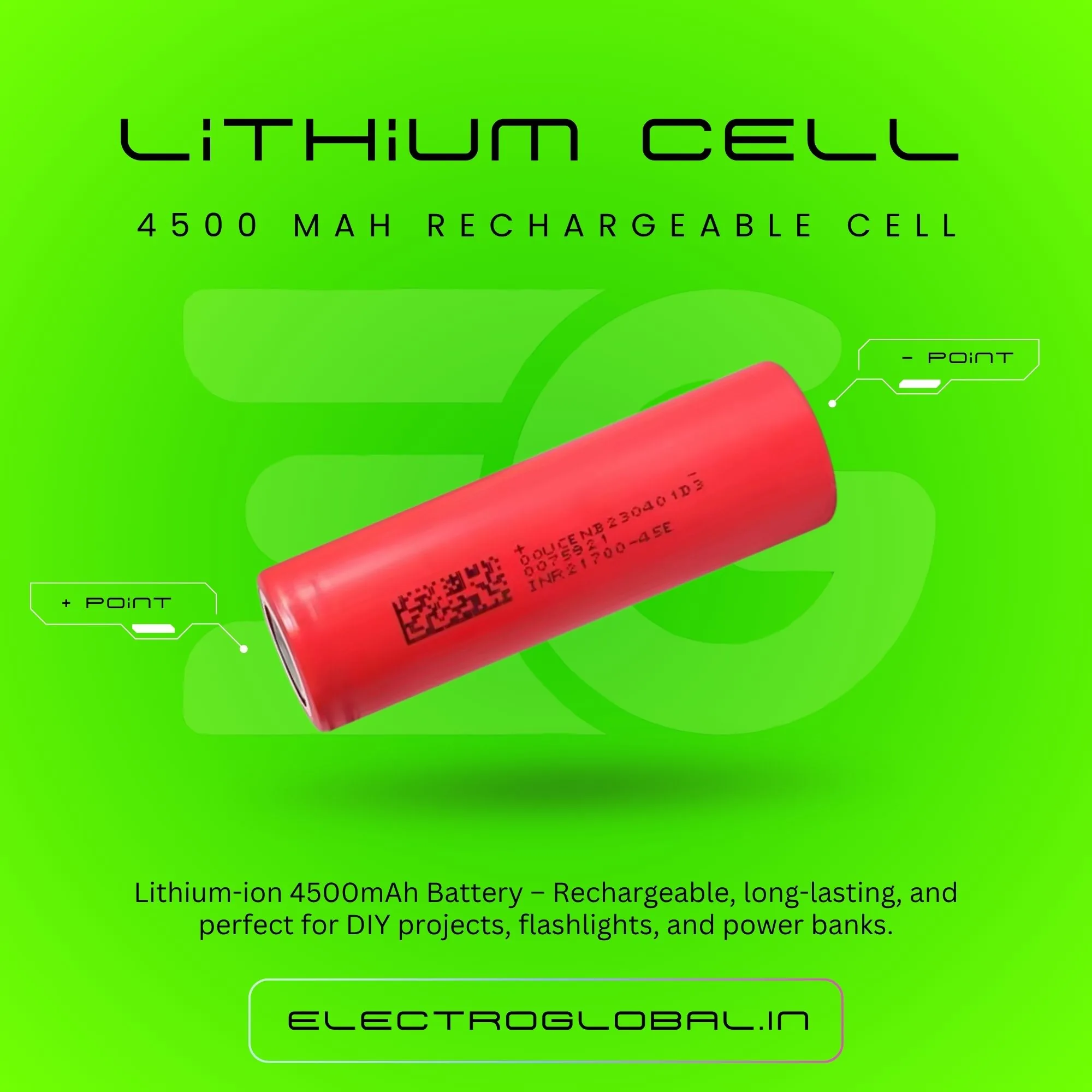 4500mAh 3.7V Rechargeable Battery - Lithium Ion Cell, 21700 Battery 4500mAh, 3.7 Volt Lithium Battery Cell, 3.7V Battery 3