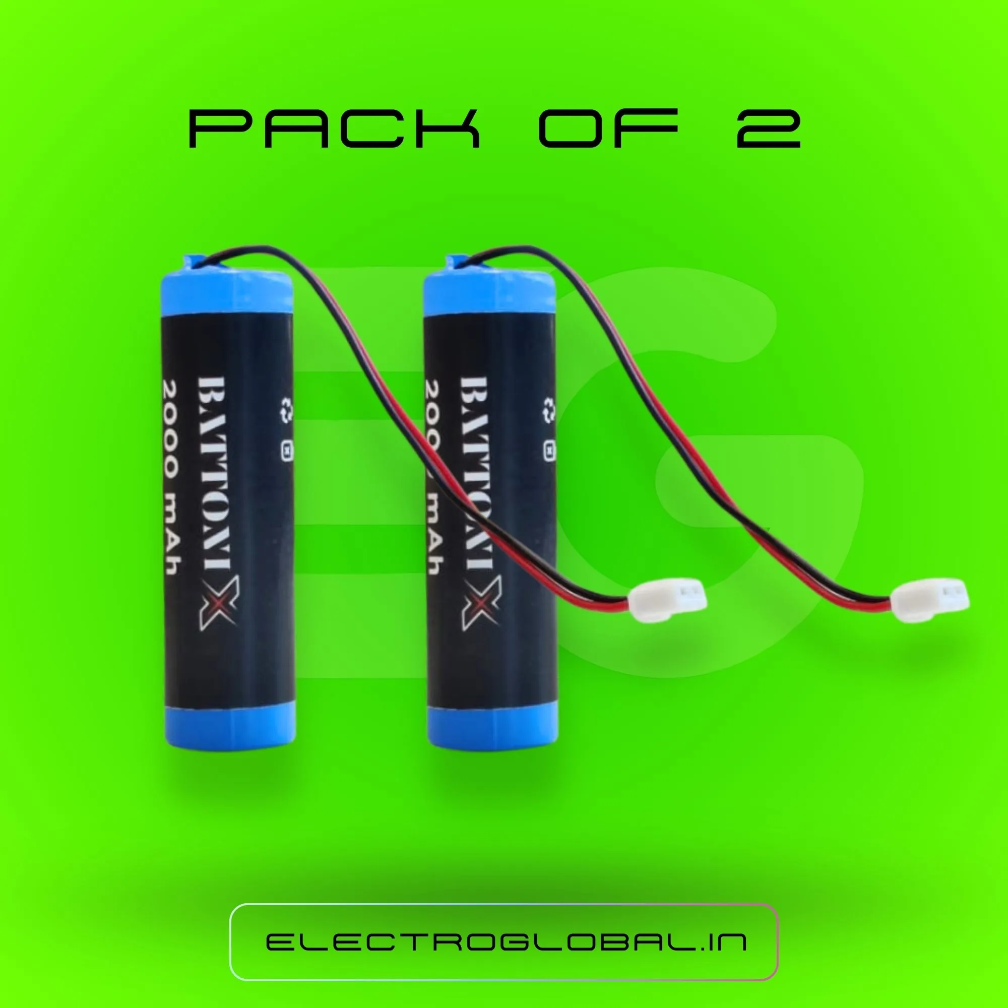 Single cell 3.7V 2000mAh Li Ion Rechargeable Battery with BMS Connector | Lithium Battery for RC Car, Toy Car, Portable Speakers (Pack of 2) 3