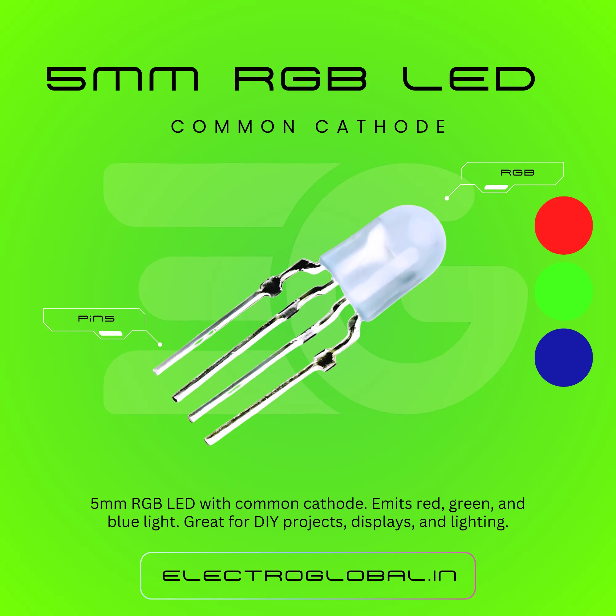 RGB LED 5mm Common Cathode high-brightness indicator for DIY electronics projects, Arduino RGB color experiments and creative lighting applications 2