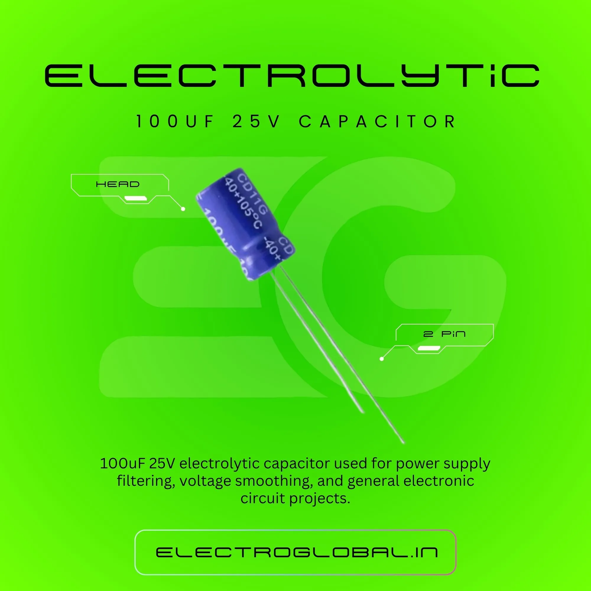 100uF 25V Radial Electrolytic Capacitor for Reliable Performance 3