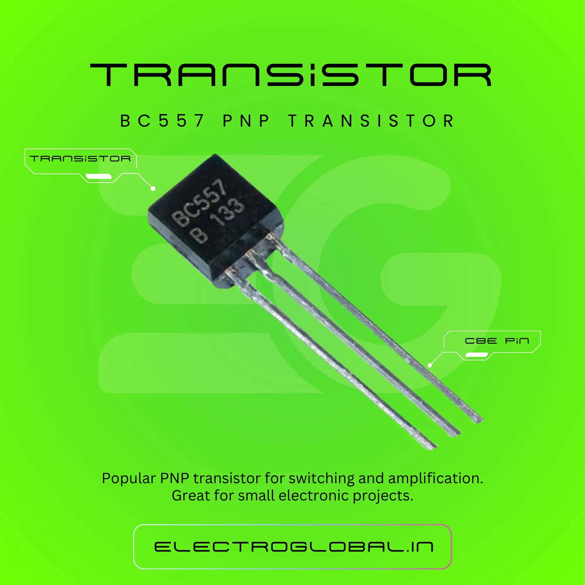 Explore the BC557 PNP Transistor: Essential Component for Switches, Amplifiers, and Circuits | Learn about PNP Transistor Working alternate