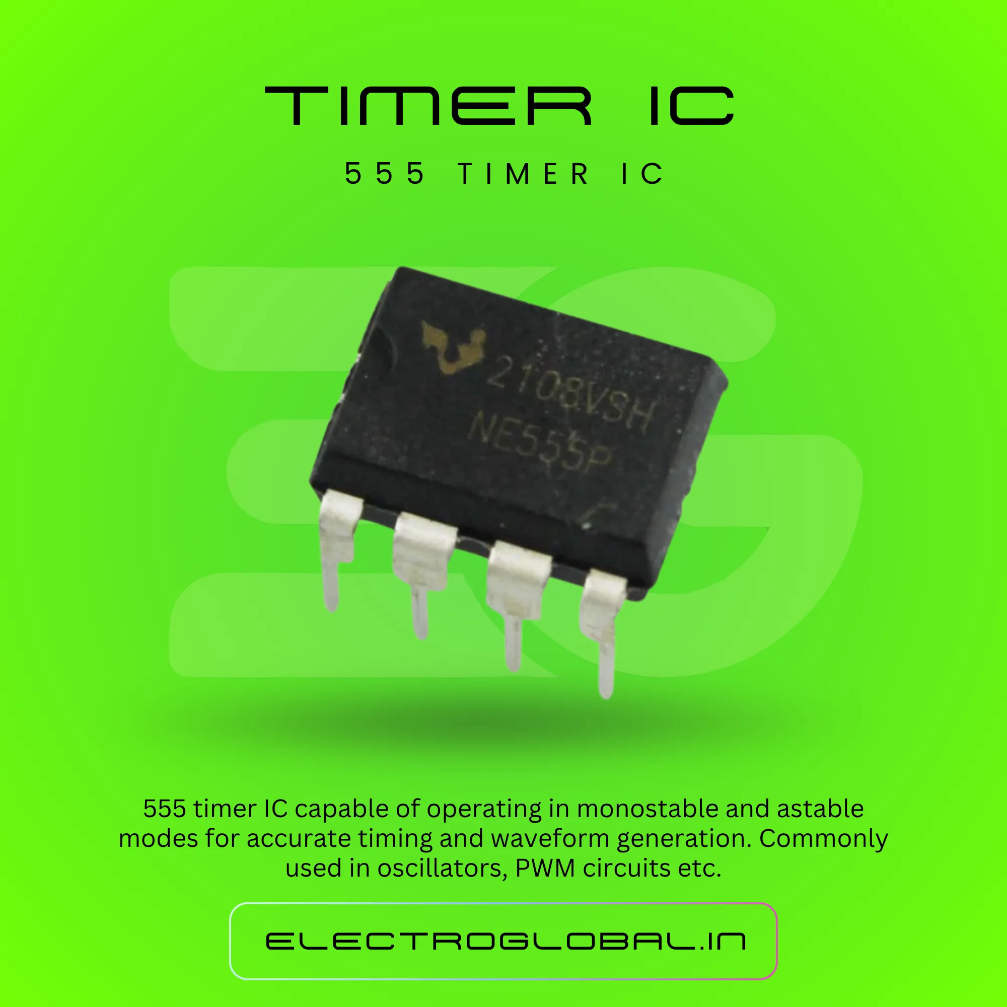 555 Timer IC - IC 555, Timer Switch, Digital Timer Switch 8 Pin Timer IC for LED Flasher, Pulse Timing and Electronic Circuits (Pack of 10) 2