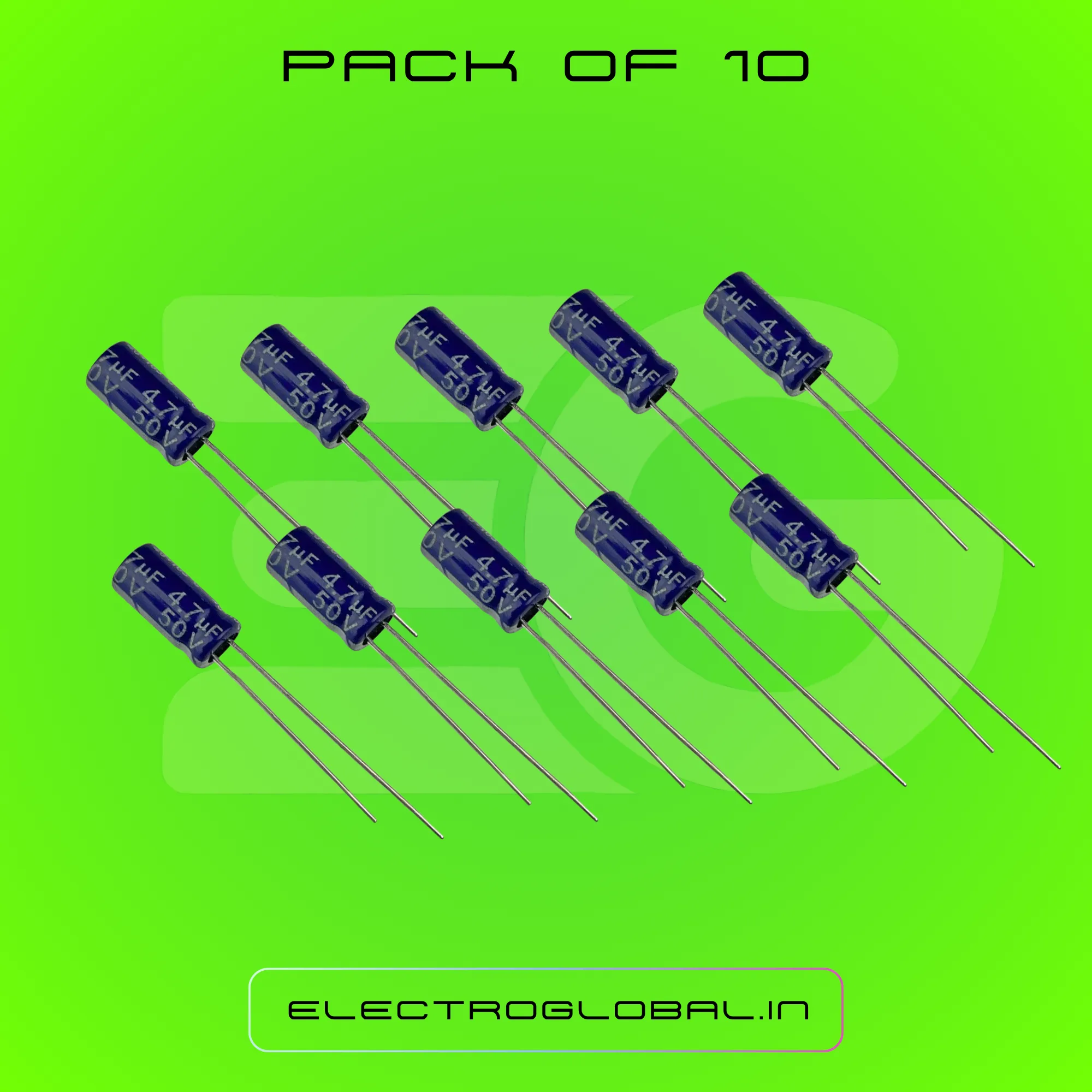 4.7uF 50V Radial Electrolytic Capacitor - Polarized Capacitor for Amplifier, Power Supply, Arduino and PCB Circuit Projects (Pack of 10) 3