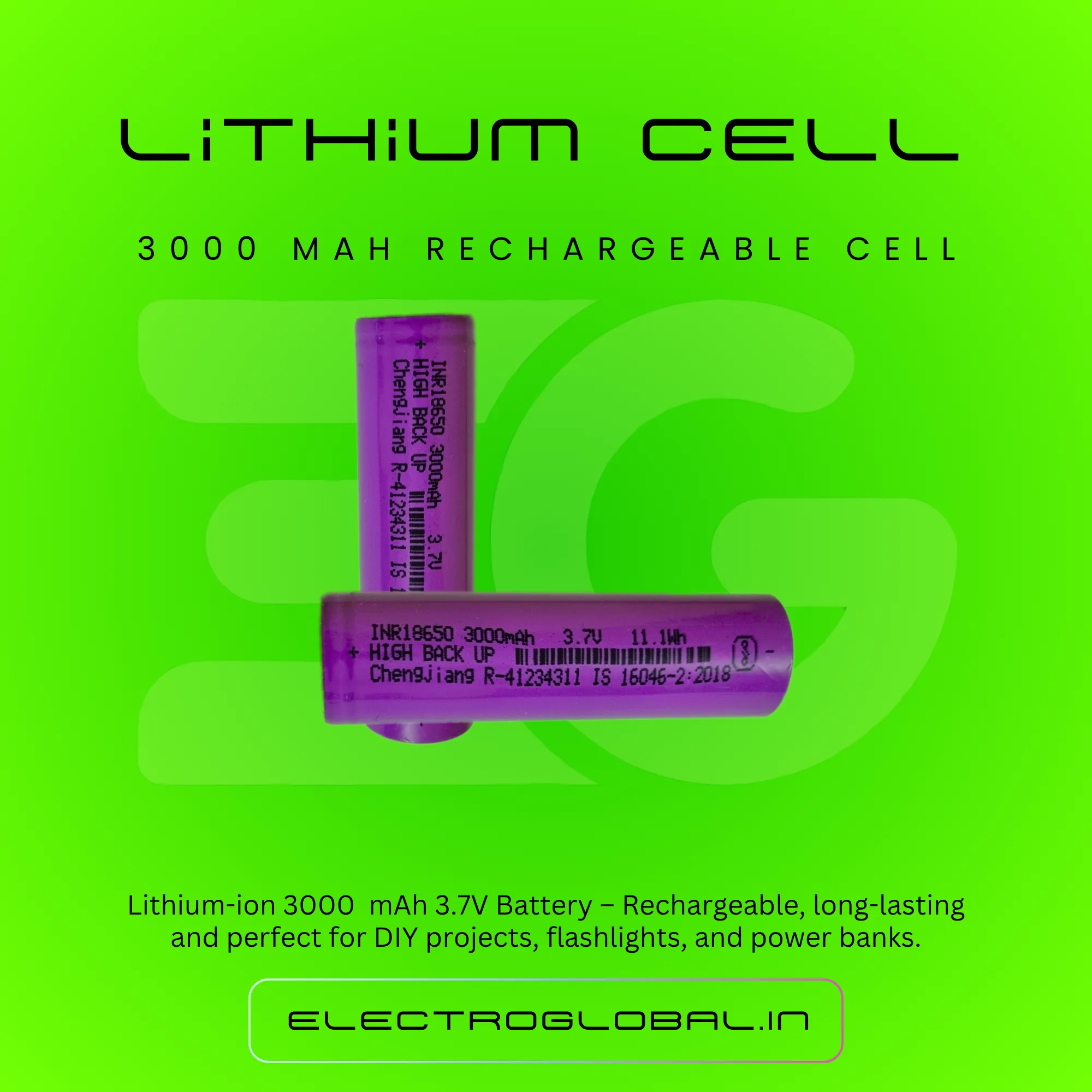 3000mAh 3.7V 18650 Li-Ion Lithium Rechargeable Cell Battery, 18650 Battery 3.7V, 3.7 Volt Battery, Lithium Ion Battery, Lithium Battery Cell alternate