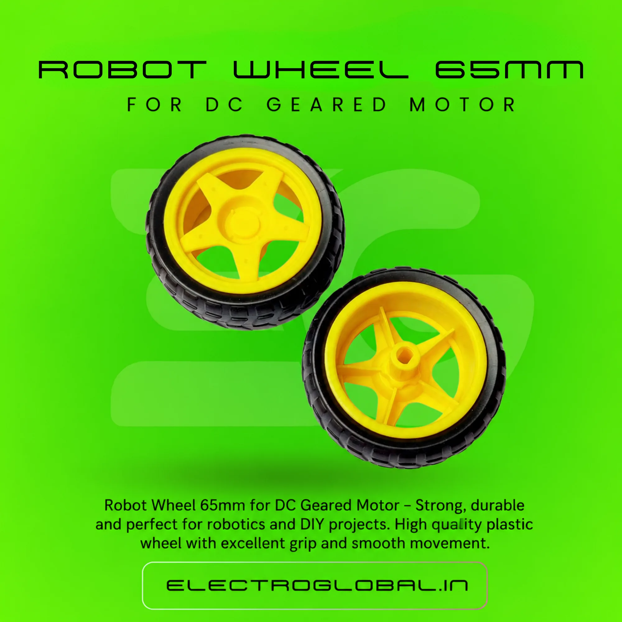 65mm Robot Wheel for DC Motor - Bo Motor Wheel Mini Tyre and Toy Car Tyre for Robotics and DIY Projects alternate