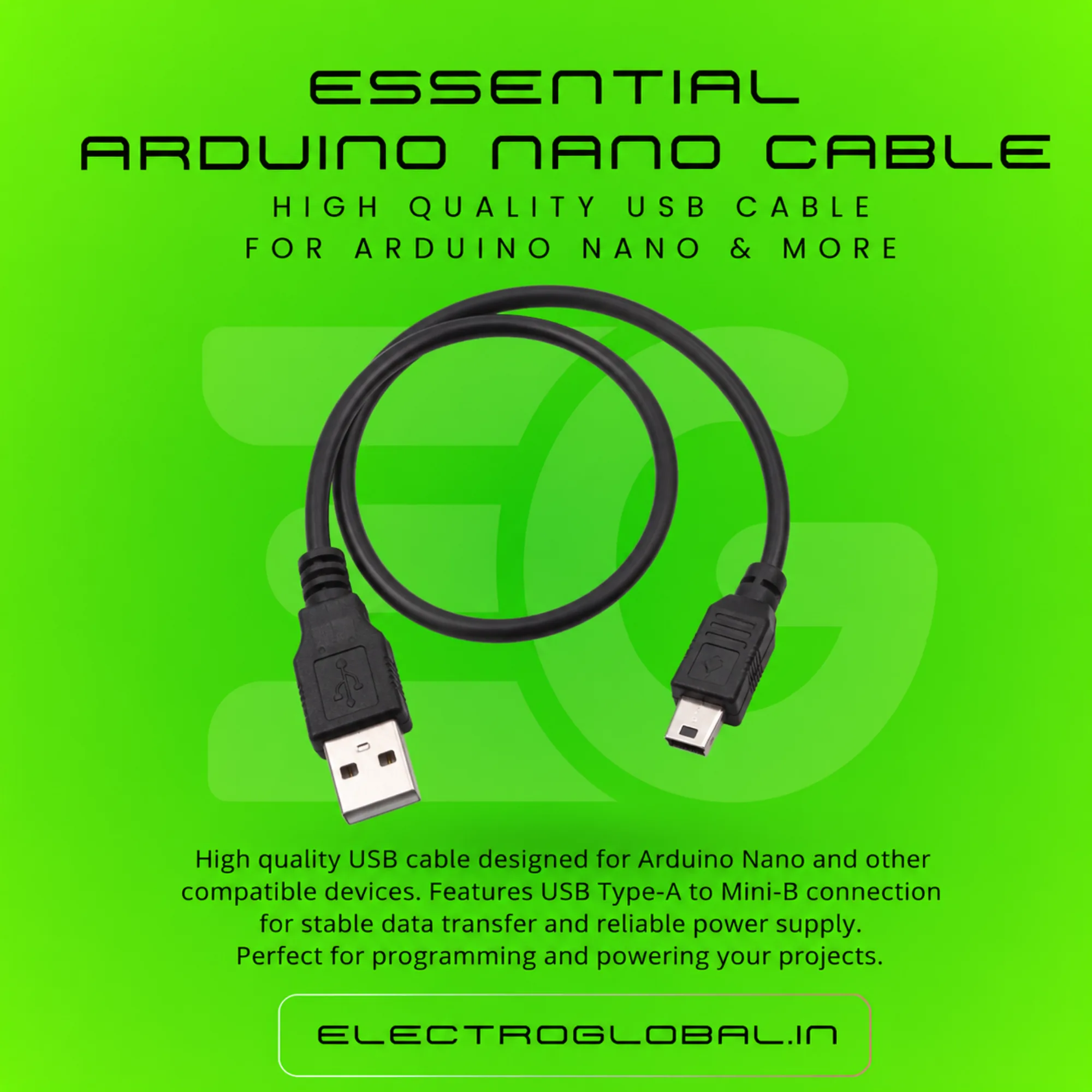 Arduino Nano Cable USB Type A to Mini USB Blue Black | Mini USB Cable, Arduino Cable, Cable for Arduino Nano | Data Transfer and Power Connection alternate