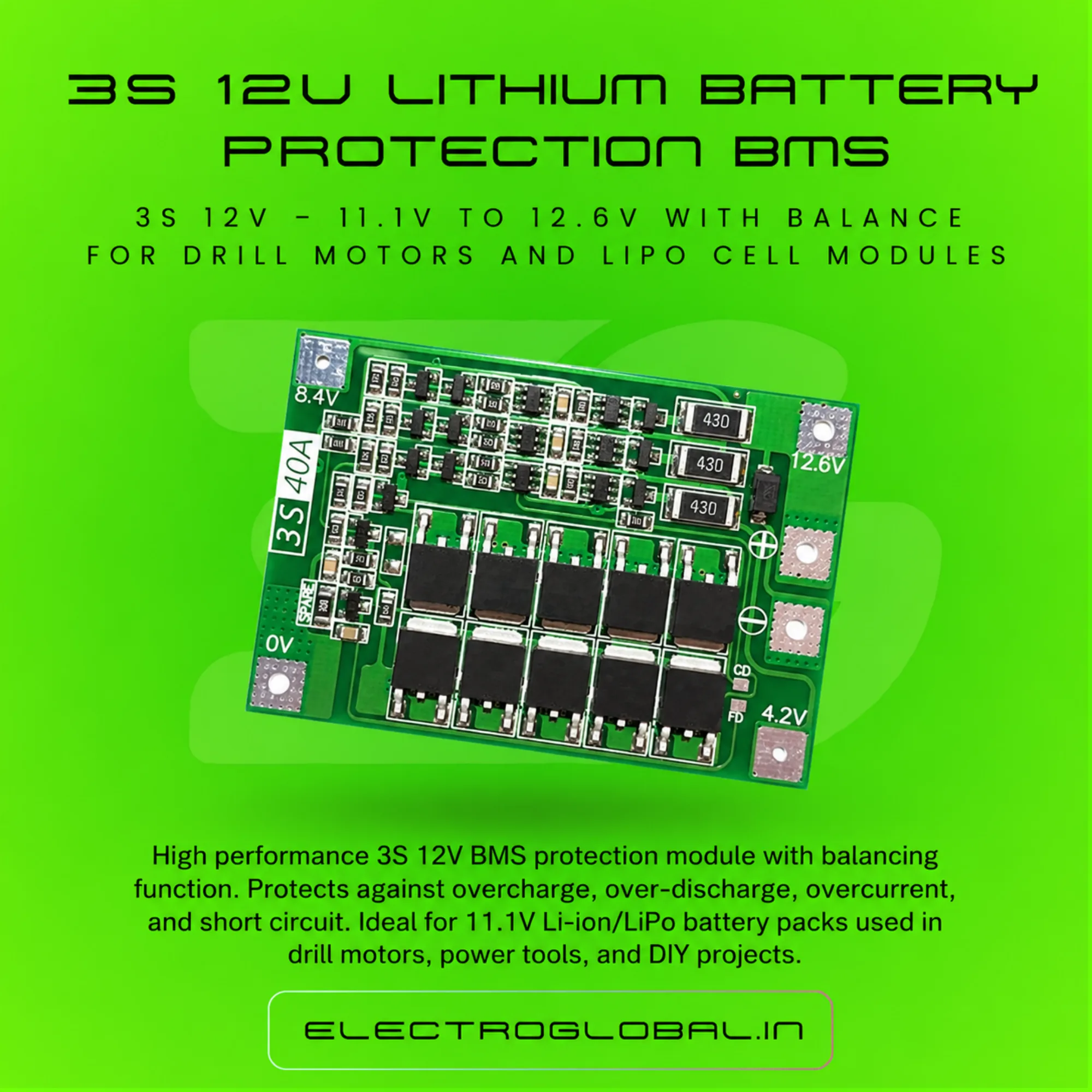 3s 12v Lithium Battery Protection BMS for 3s BMS, BMS Board, and Lithium Ion Battery Compatibility 2