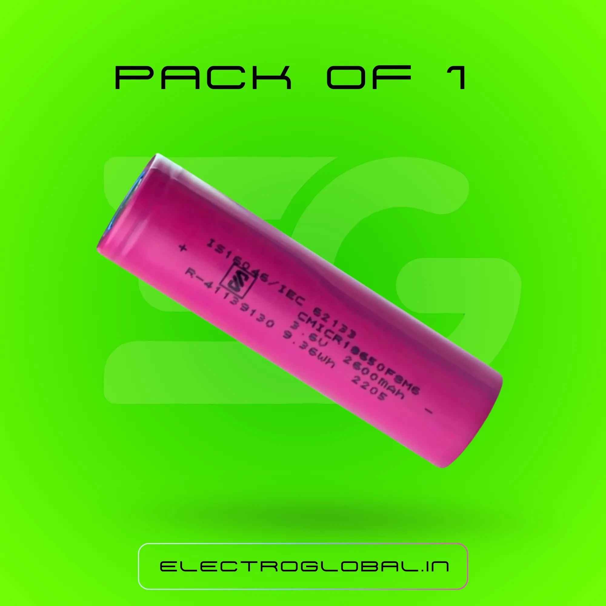18650 Lithium Ion 2600mAh Rechargeable Battery 3.7V | 18650 Battery Cell, Lithium Battery Cell, Li Ion Battery | For Battery Packs, Power Banks and Torches (Pack of 1) 3