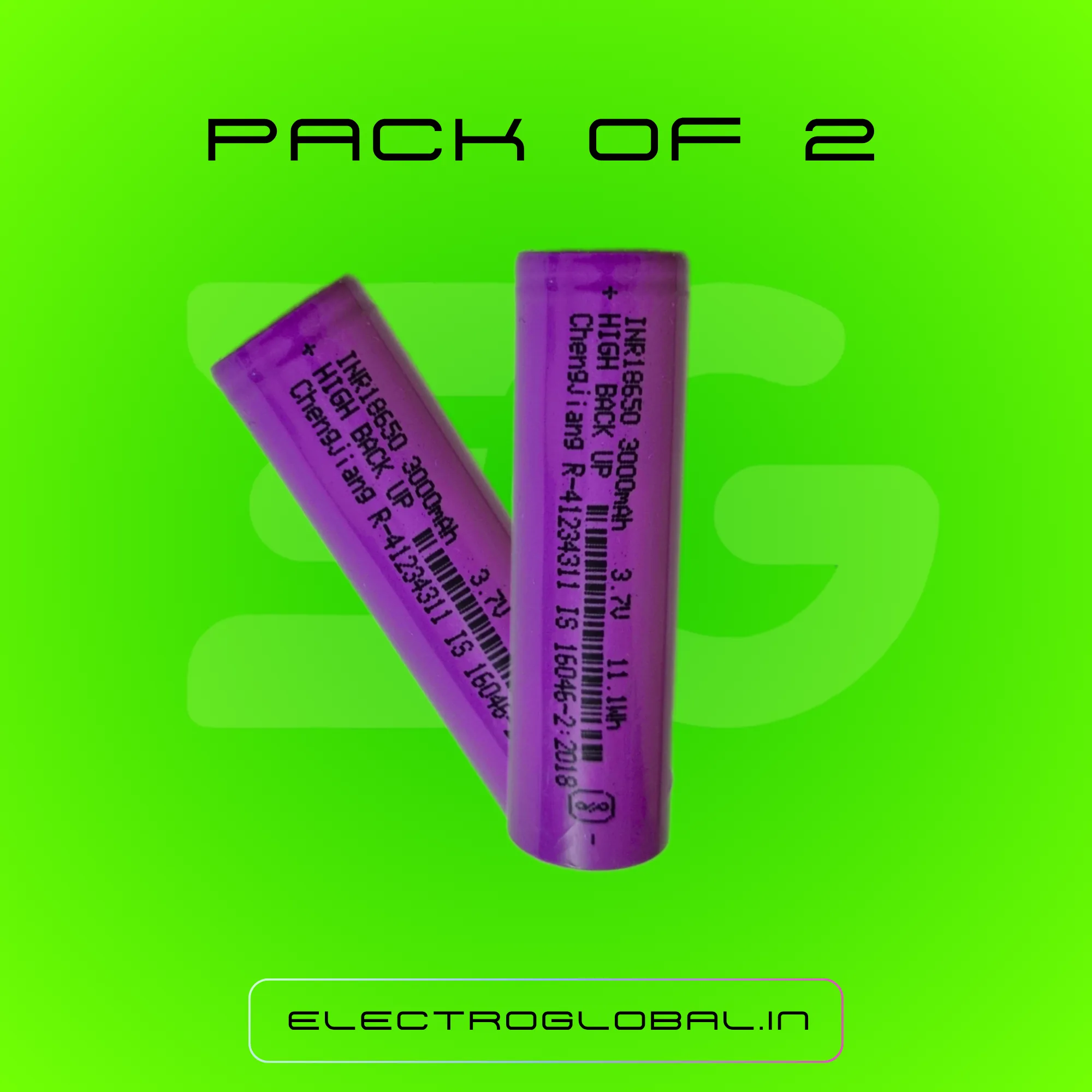 3000mAh 3.7V 18650 Li-Ion Lithium Rechargeable Cell Battery, 18650 Battery 3.7V, 3.7 Volt Battery, Lithium Ion Battery, Lithium Battery Cell (Pack of 2) 3
