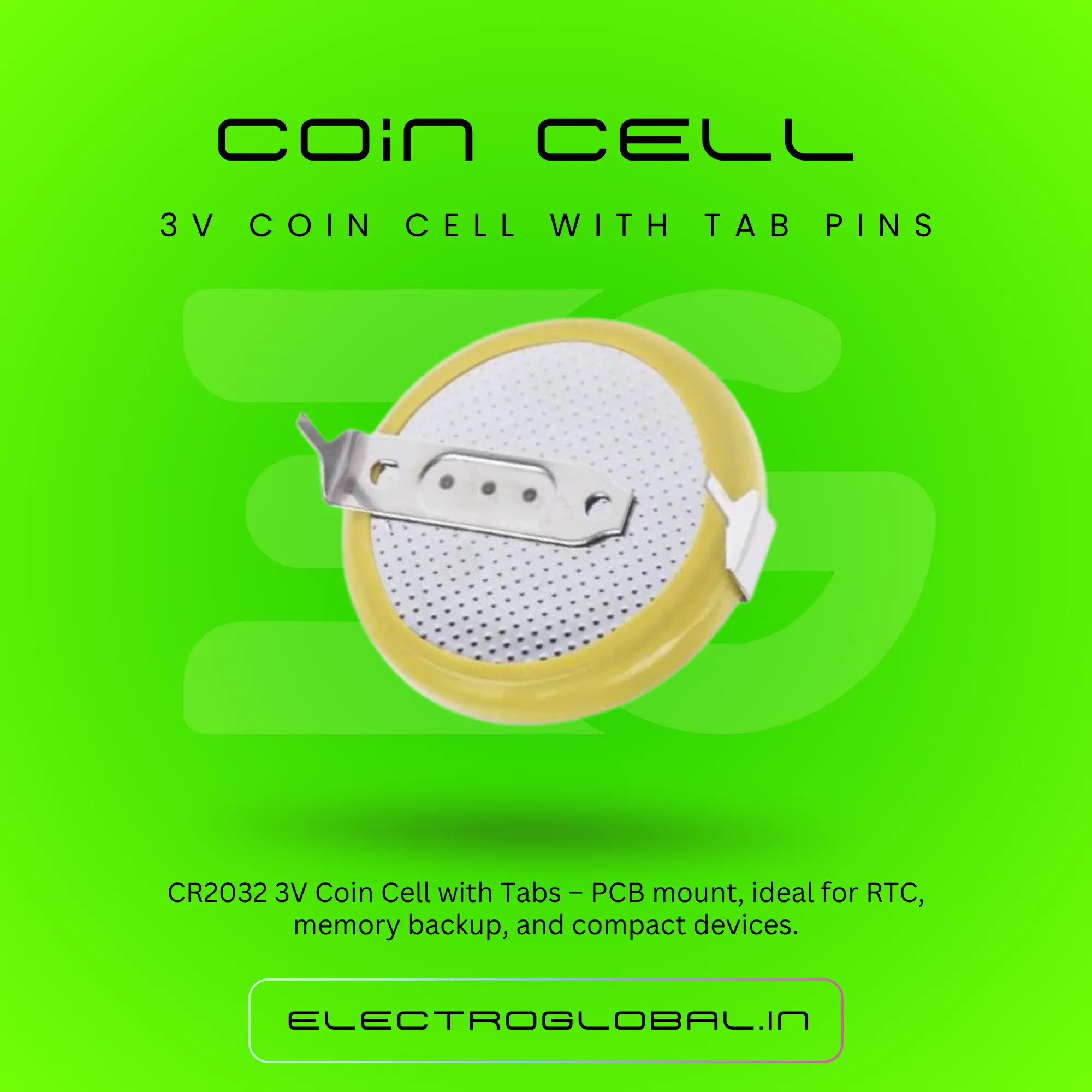 CR2032 Battery - 3V Lithium Coin Cell, PCB Mount Coin Cell Battery, CR2032 Lithium 3V Coin Battery, Watch Battery Compatible, Lithium Ion Button Cell Battery 2