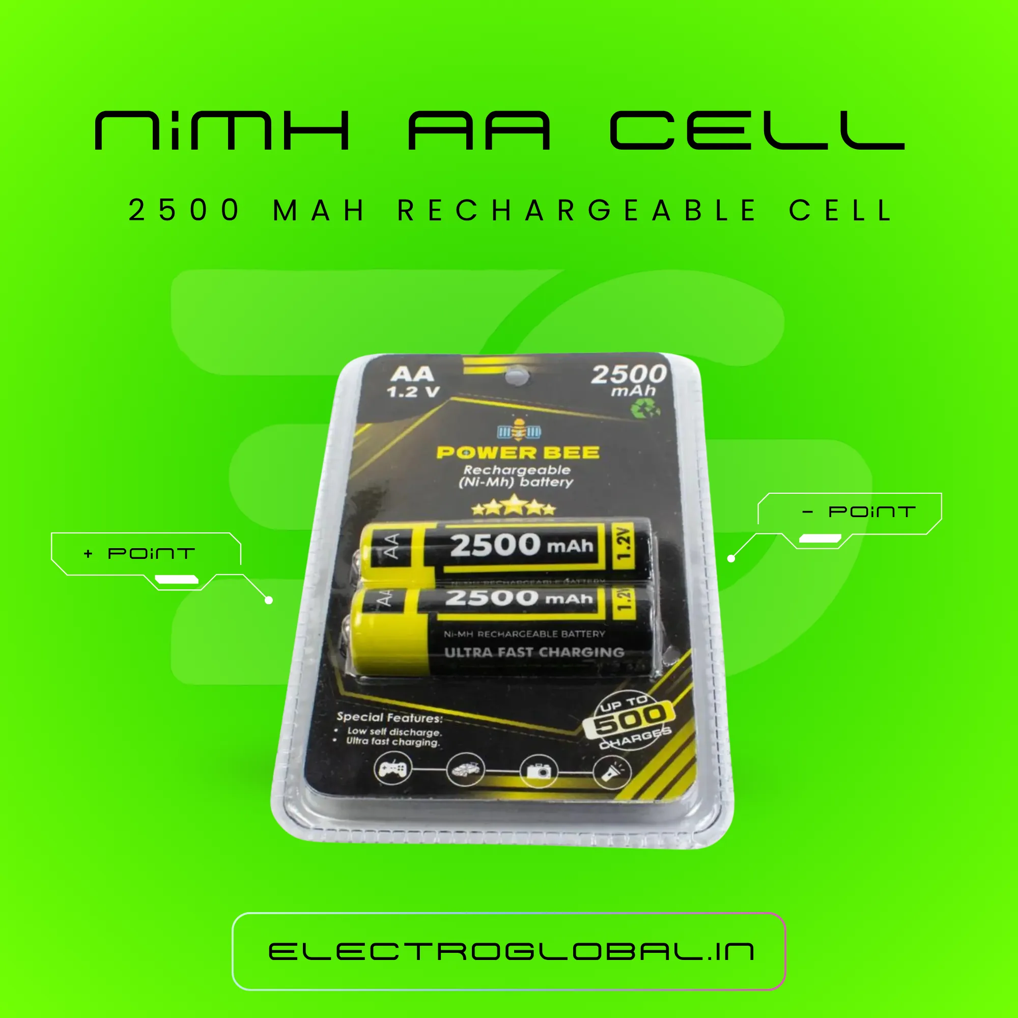 2500mAh 1.2V AA PowerBee NiMH Rechargeable Battery Pair - The Ultimate Choice for Pencil Cell, AA 2500mAh Rechargeable Batteries, and more 2