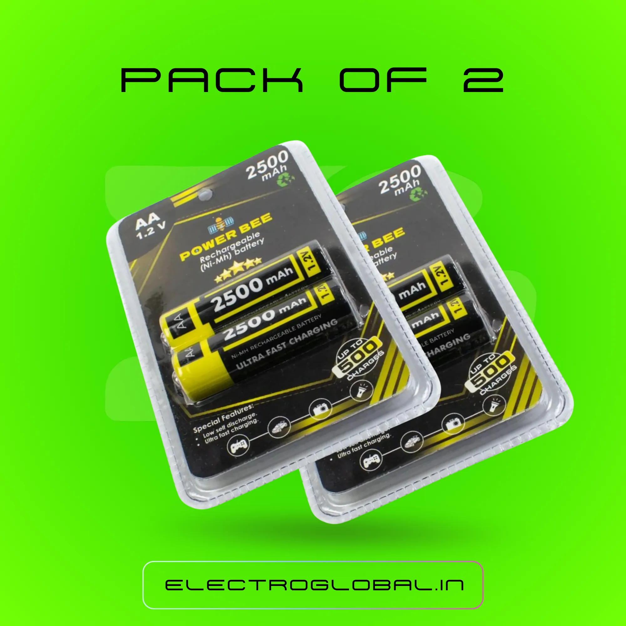 2500mAh 1.2V AA PowerBee NiMH Rechargeable Battery Pair - The Ultimate Choice for Pencil Cell, AA 2500mAh Rechargeable Batteries, and more 3