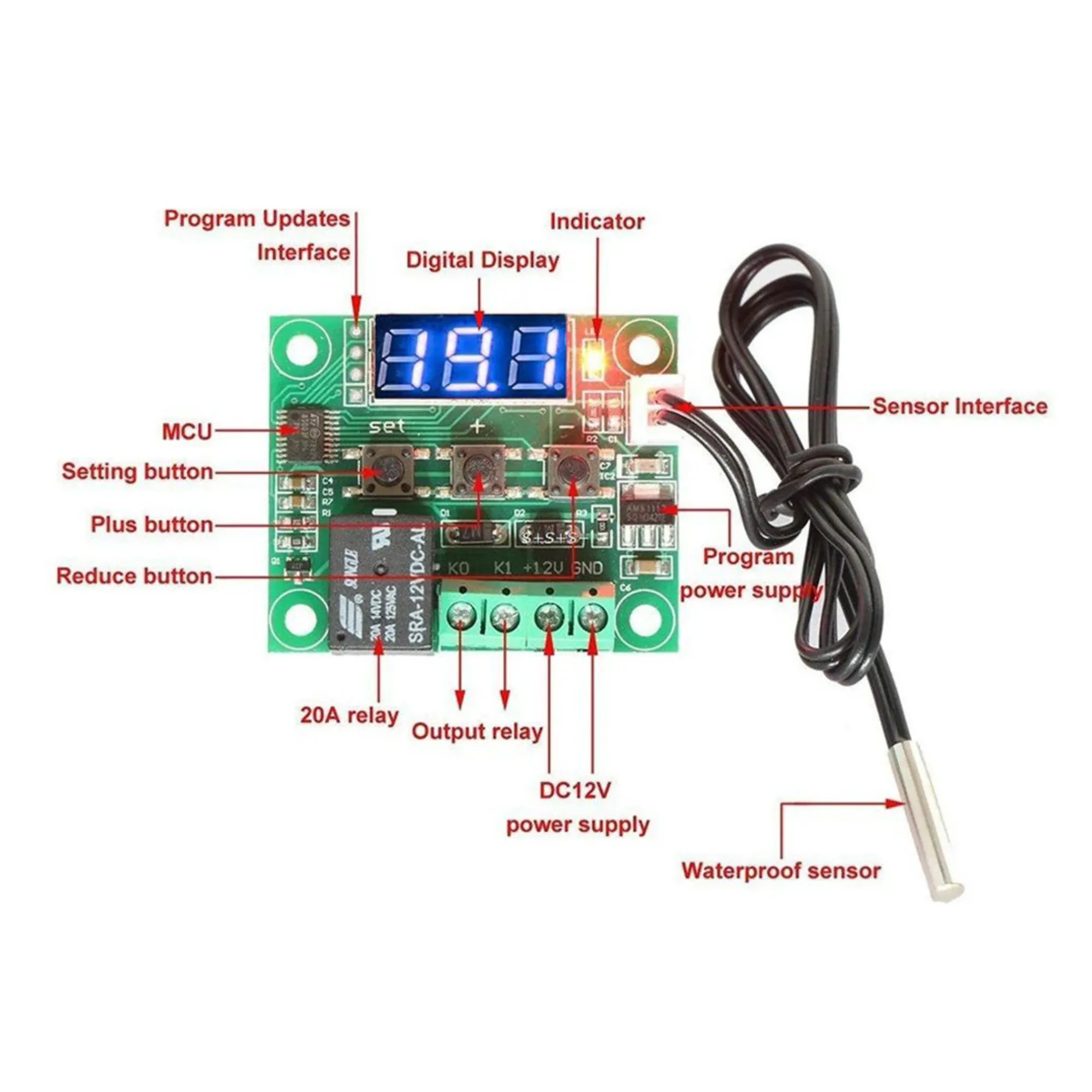 W1209 Thermostat Module for Temperature Control, PID Temperature Controller, Temperature Sensor, and W1209 Temperature Controller 3