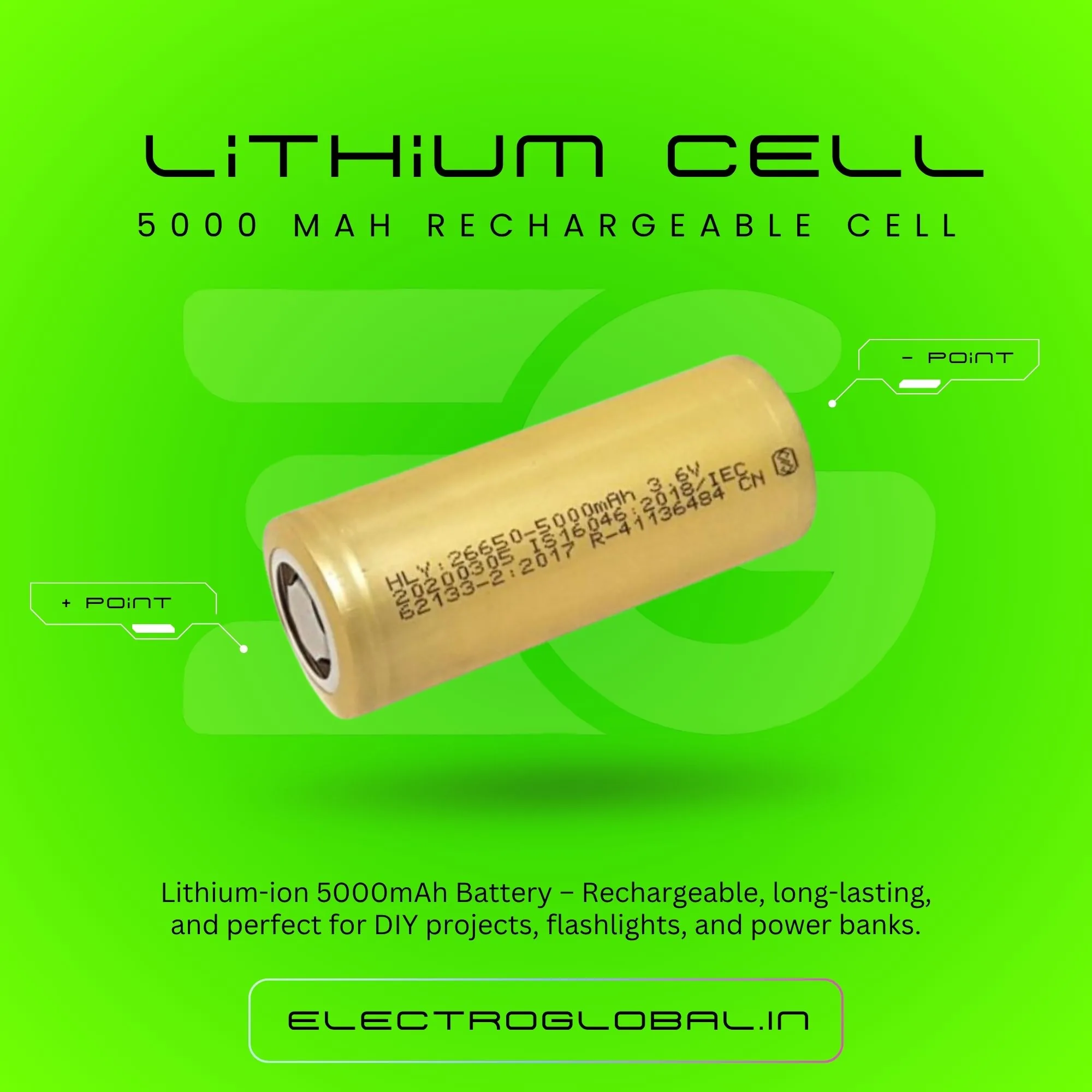 5000mAh 3.6V/4.2V Lithium-Ion Rechargeable 26650 Battery: 5000 mah battery, 3.7v battery, 3.7 volt rechargeable battery, lithium ion battery 3