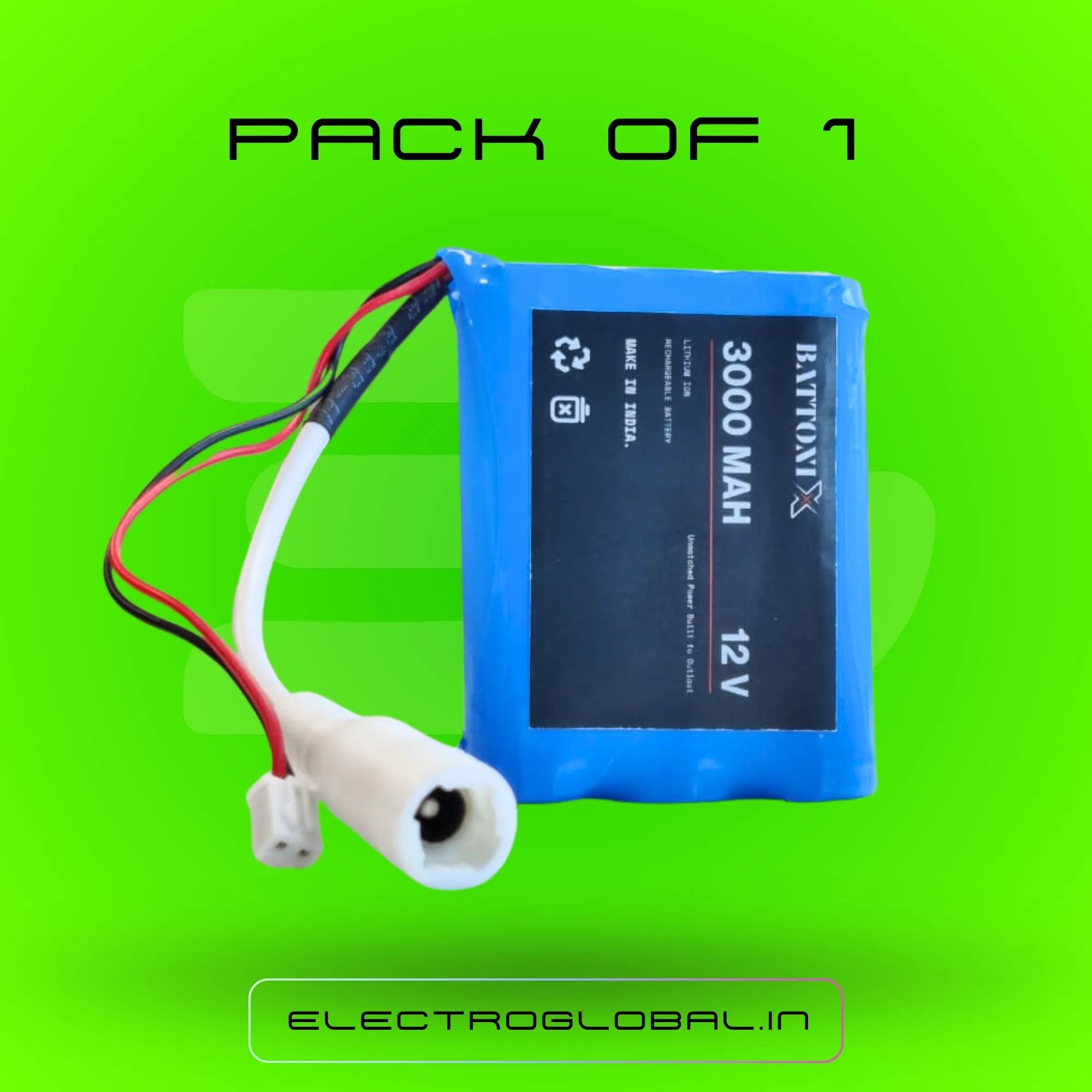 12V 3000mAh Rechargeable Lithium Battery Pack | 12 Volt Battery for Speaker, CCTV, DIY Electronics and Portable Power Products (Pack of 1) 3