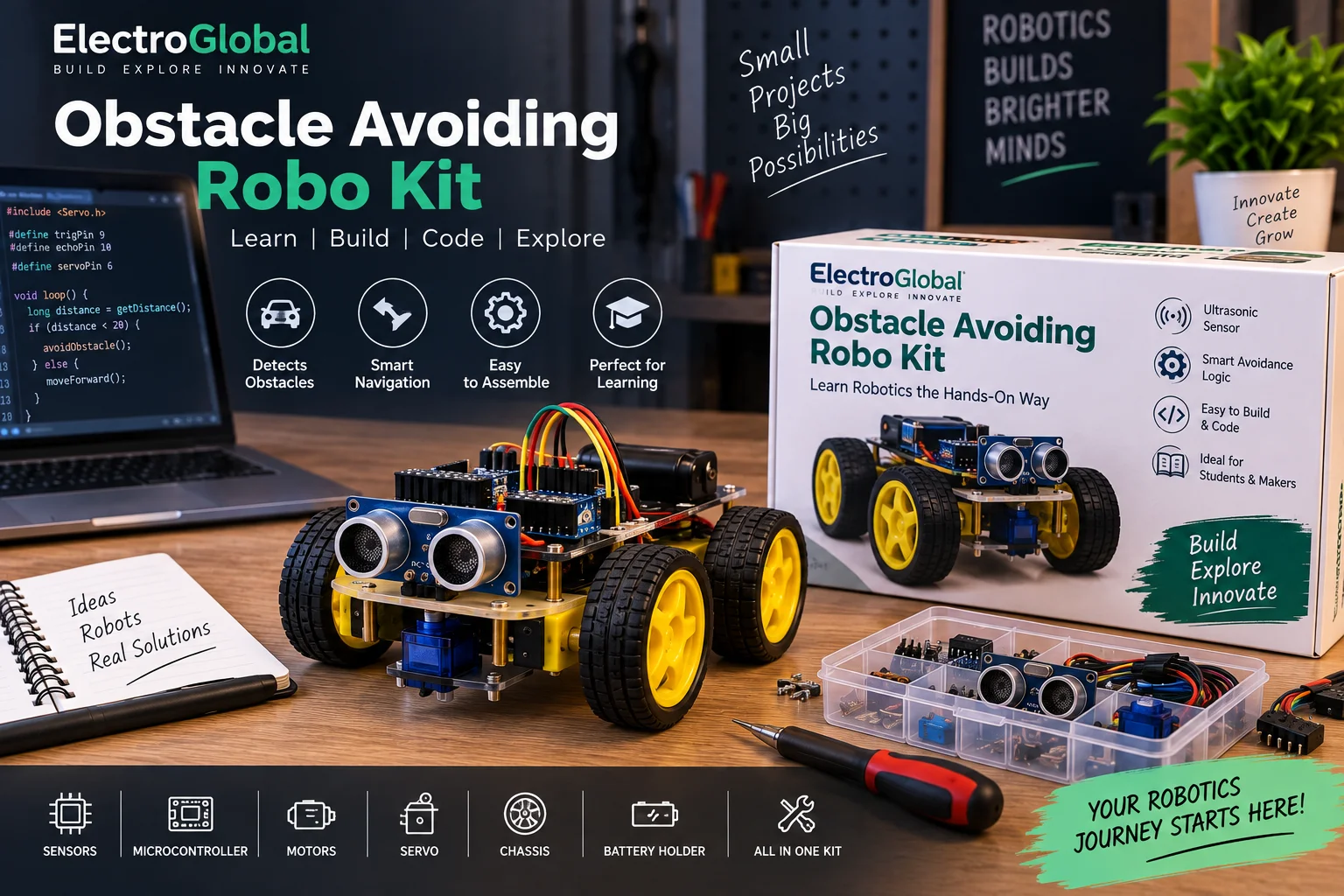 Obstacle Avoiding Robo Kit - ElectroGlobal