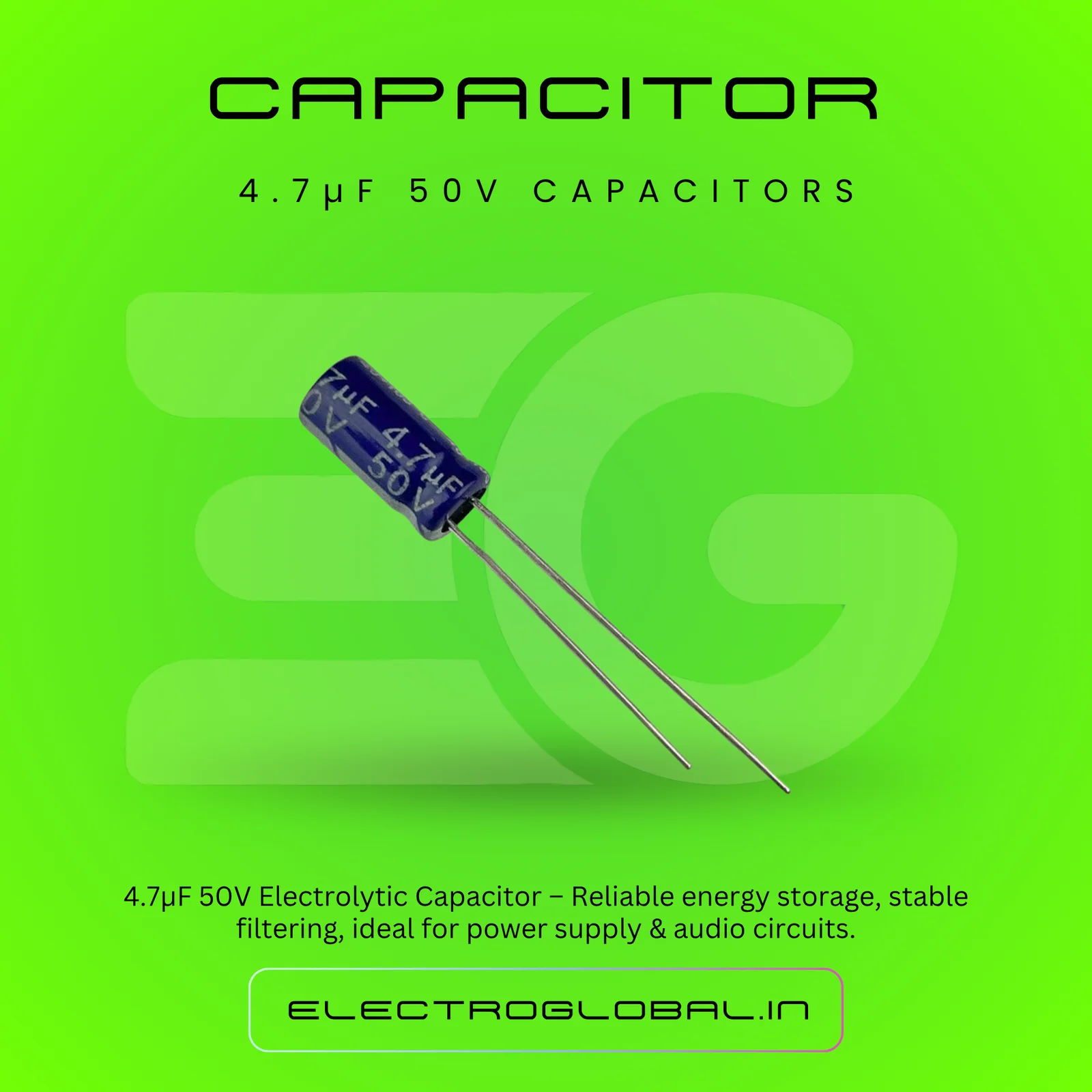 4.7uF 50V Radial Electrolytic Capacitor - Polarized Capacitor for Amplifier, Power Supply, Arduino and PCB Circuit Projects alternate