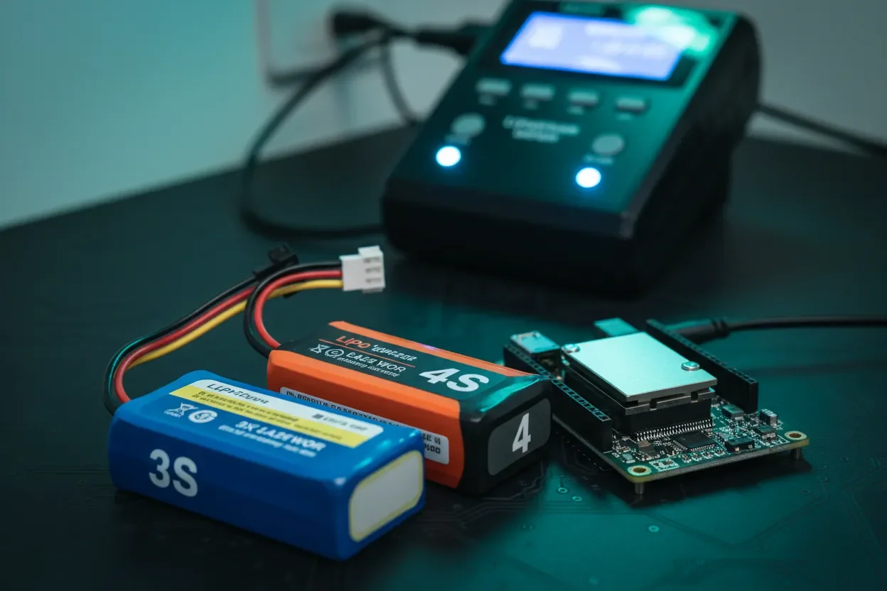 3S and 4S LiPo batteries for ESP32 projects, showing proper battery selection, charging, and power optimization.