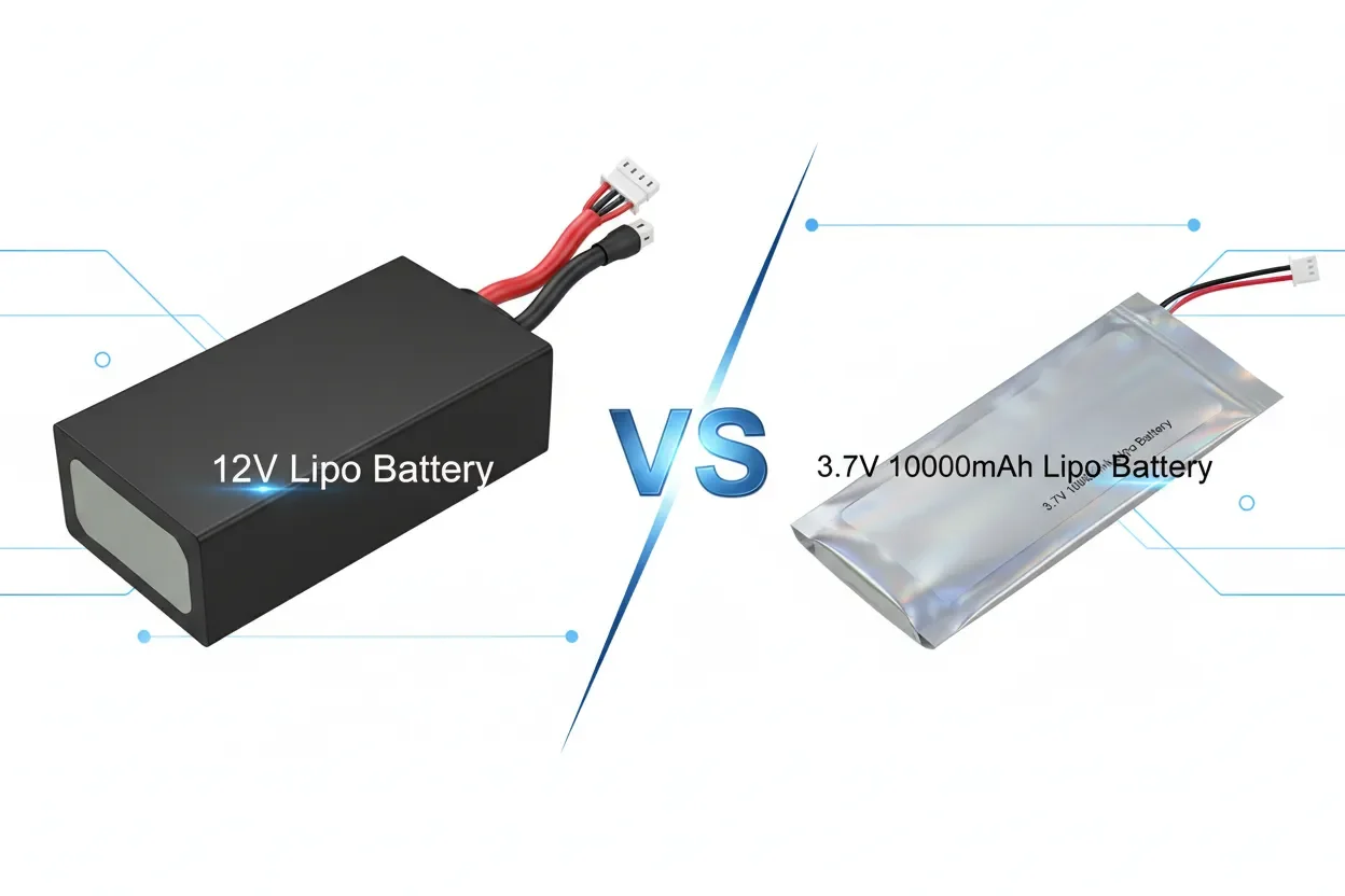 12v lipo battery and 3.7 v 10000mah lipo battery side by side for performance comparison