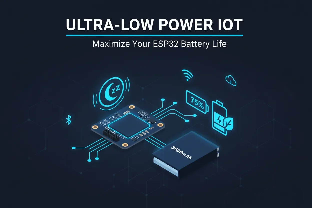 ESP32 running on a 3000mAh LiPo battery for extended battery life in IoT and electronics projects.