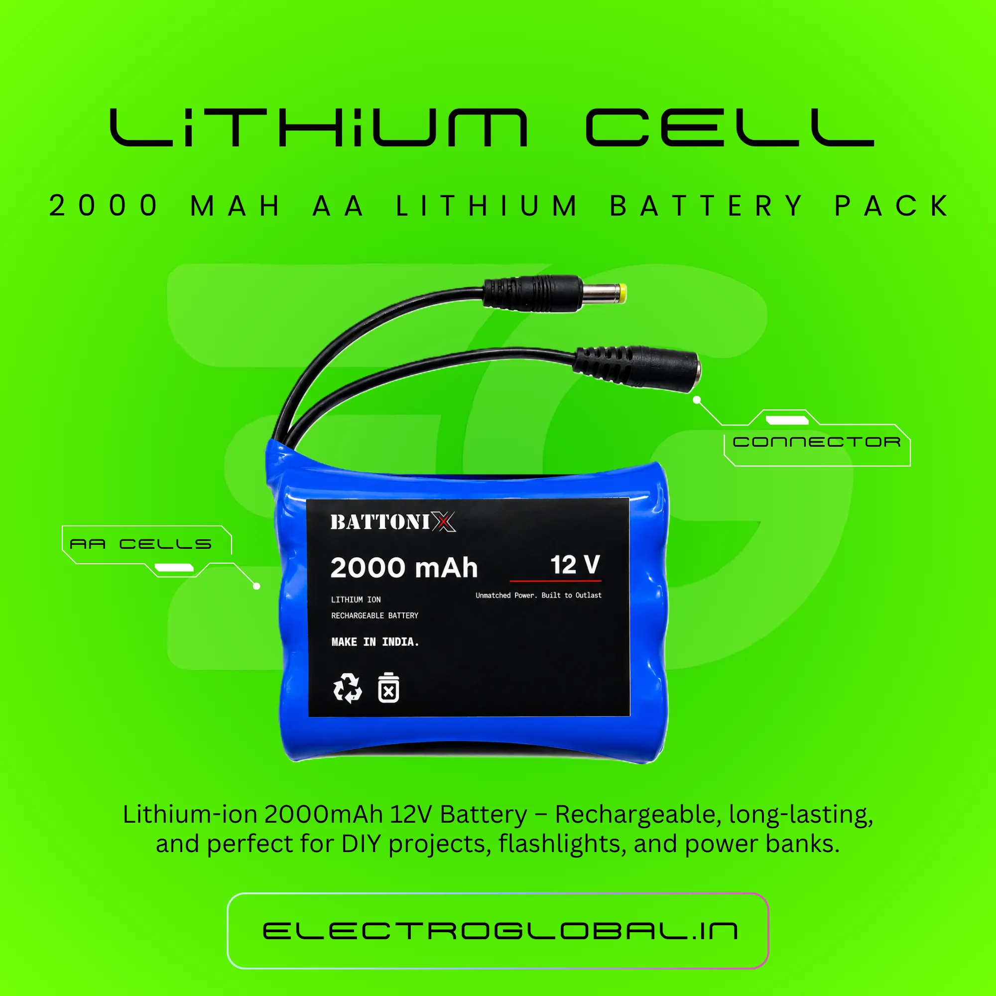 2000mAh 3.7V 18650 Li-Ion Lithium Rechargeable Cell Battery for 3.7 Volt Battery, Lithium Ion Battery, 18650 Battery 3.7V (Pack of 4) 2
