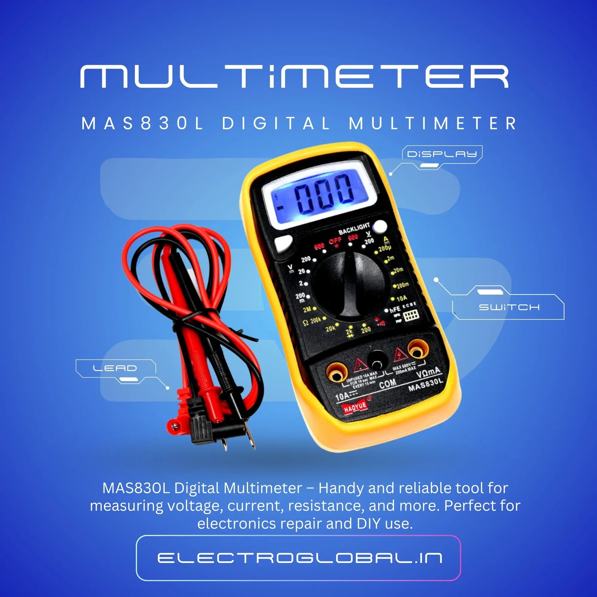MAS830L Handheld Digital Multimeter Versatile Measurement Tool for Electrical Professionals alternate