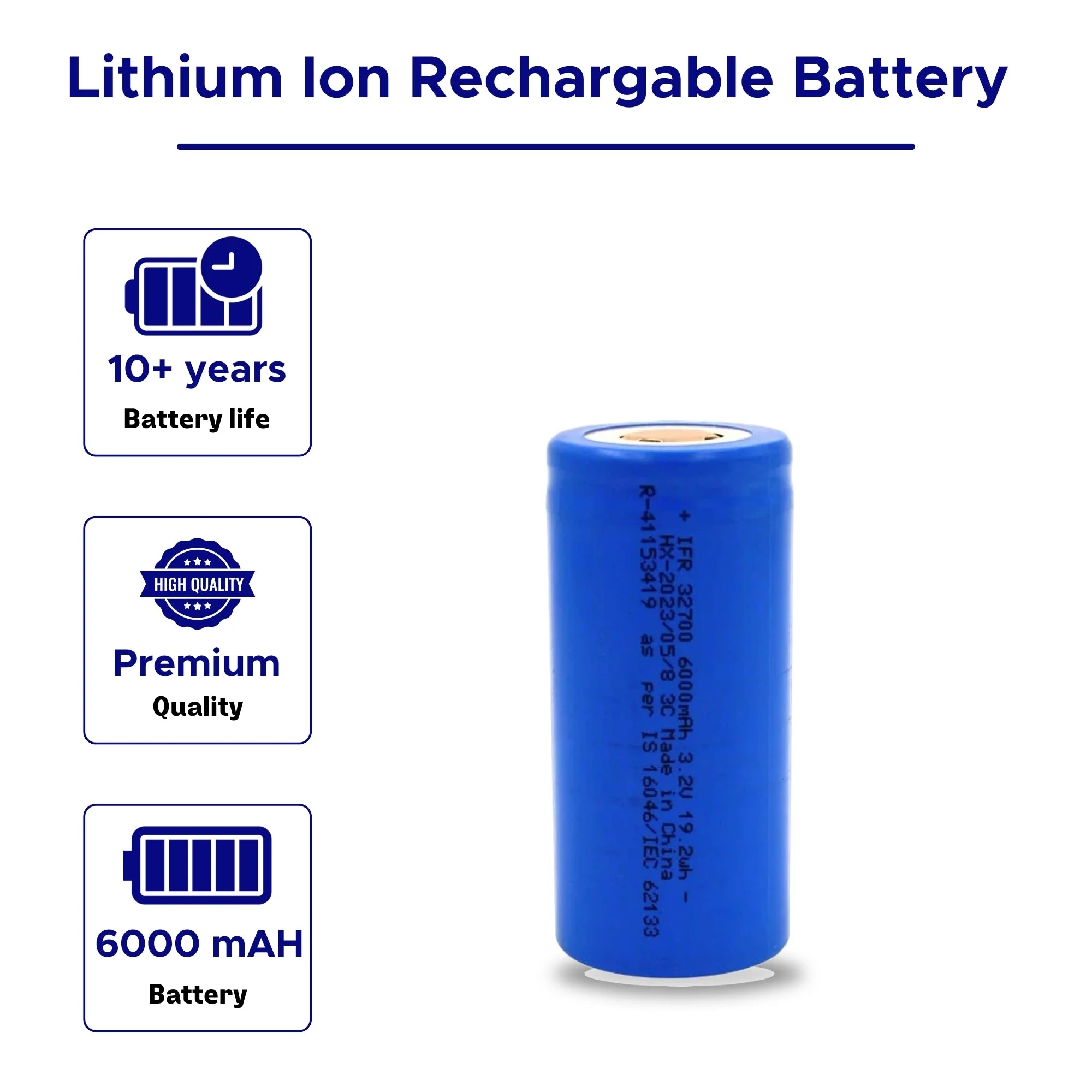 32700 â LFP Cell 3.2V 6000mAh Rechargeable Battery 1C - Grade A 3