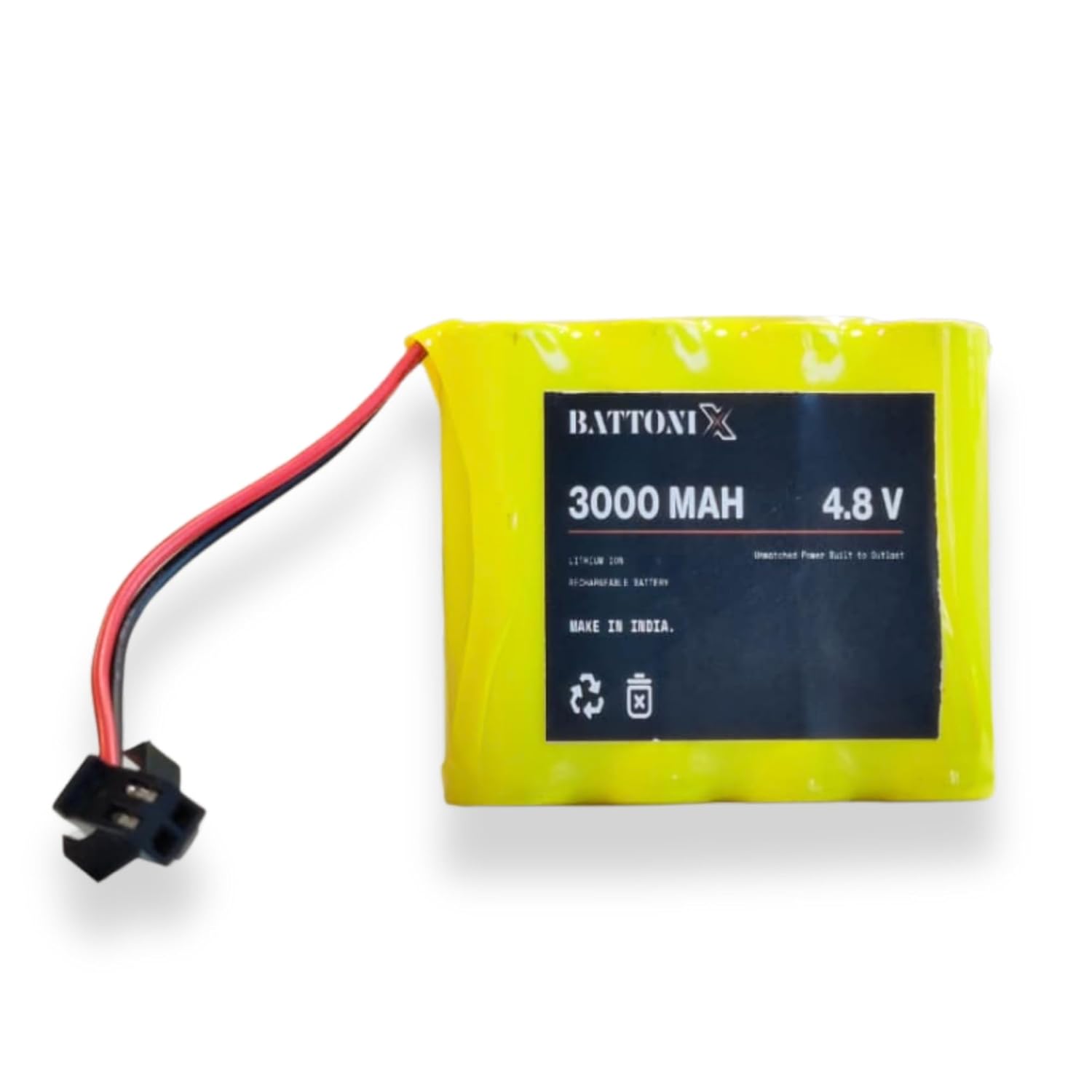3000mAh 4.8V Rechargeable AA Battery Pack with BMS, 3-Cell Ni-Cd Pack, Long Life Cycle, 2-Pin Female Connector Jack for DIY Projects