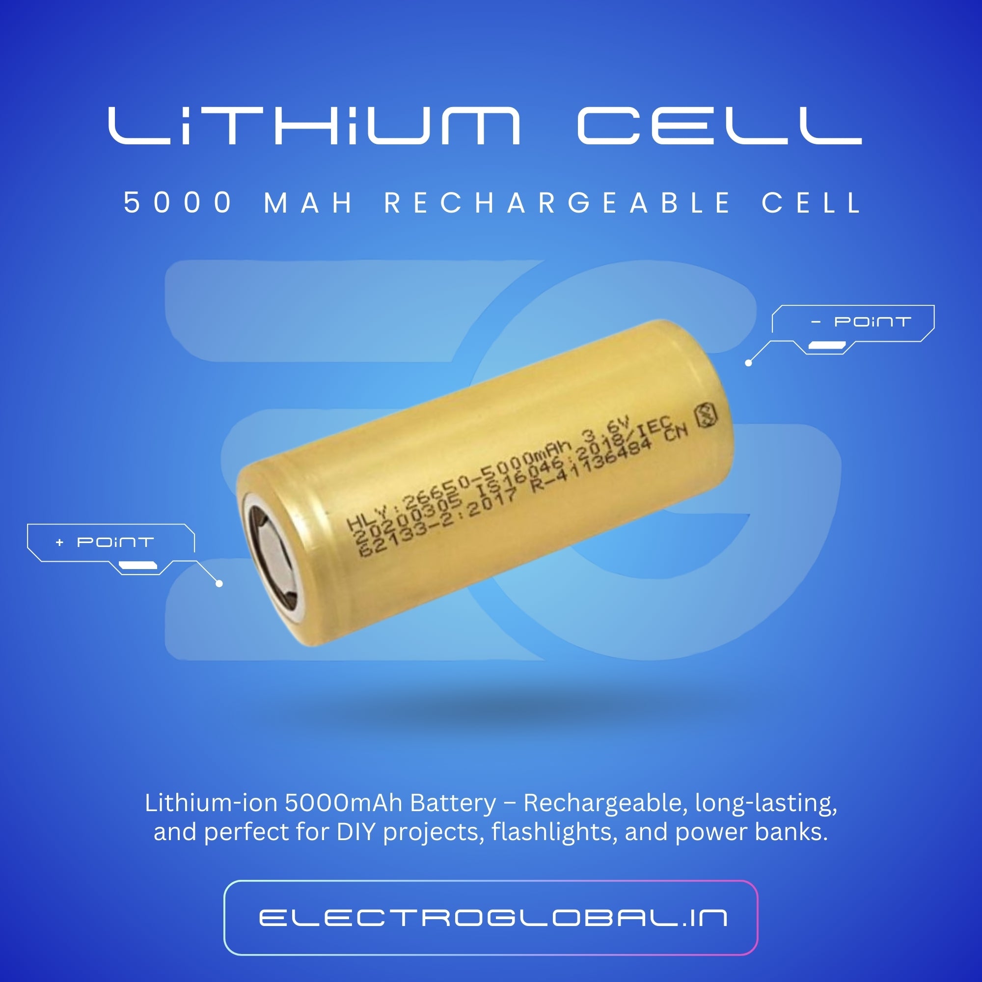 26650 - 5000mAh 3.6V/4.2V Lithium-Ion Rechargeable Batteries | 5000mAh Lithium Ion Battery Cells 3