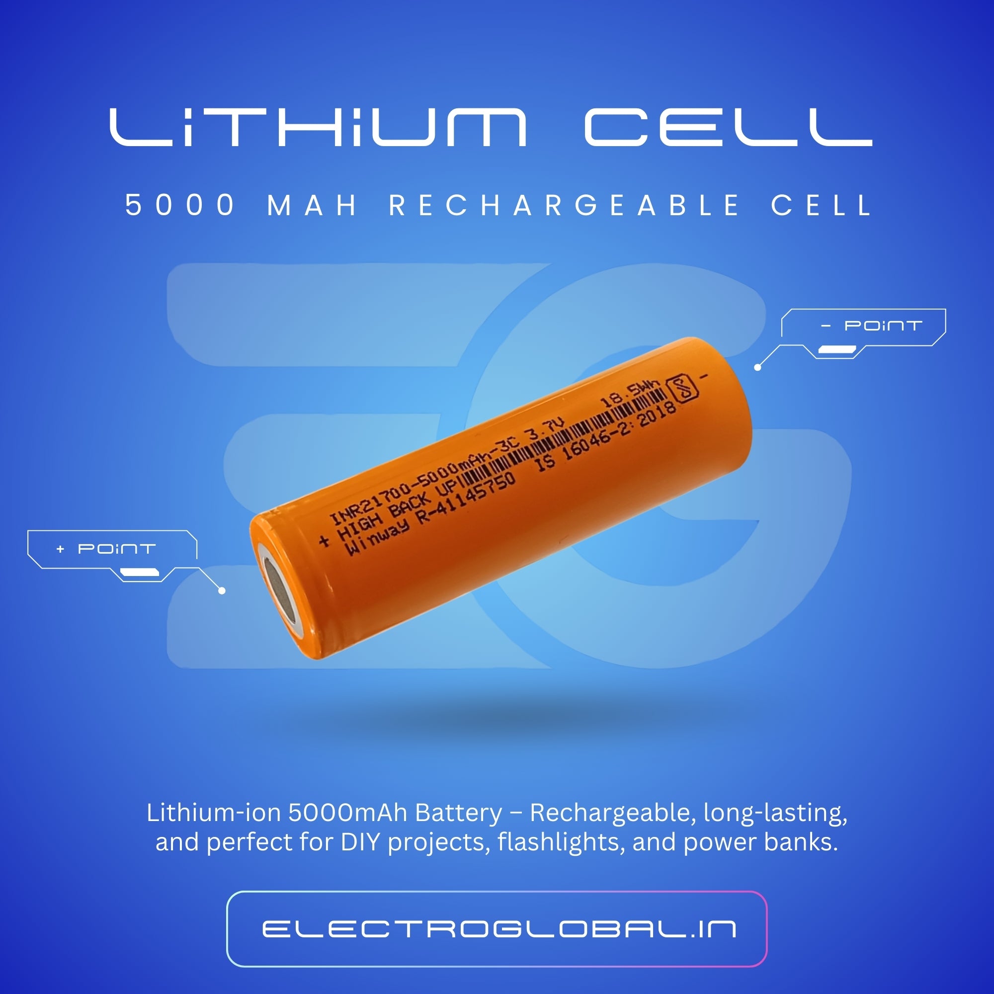 21700 - 5000mAh 3.7V Rechargeable Lithium Batteries | High-Capacity Power for Flashlights & Devices 3