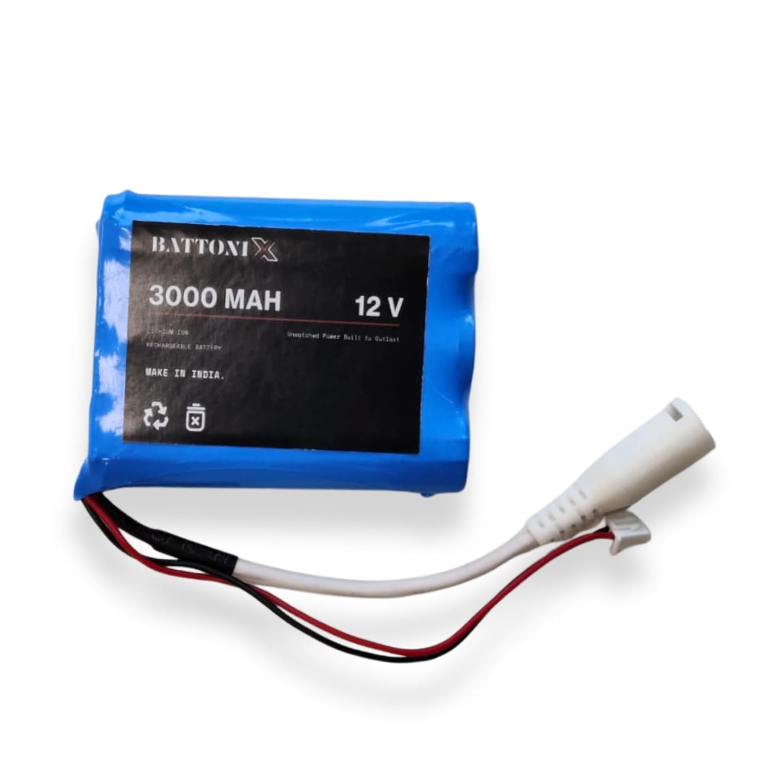 3000mAh 12V Rechargeable Battery Pack with BMS, 3-Cell Li-ion Battery, Long Life Cycle, 2-Pin Female Connector