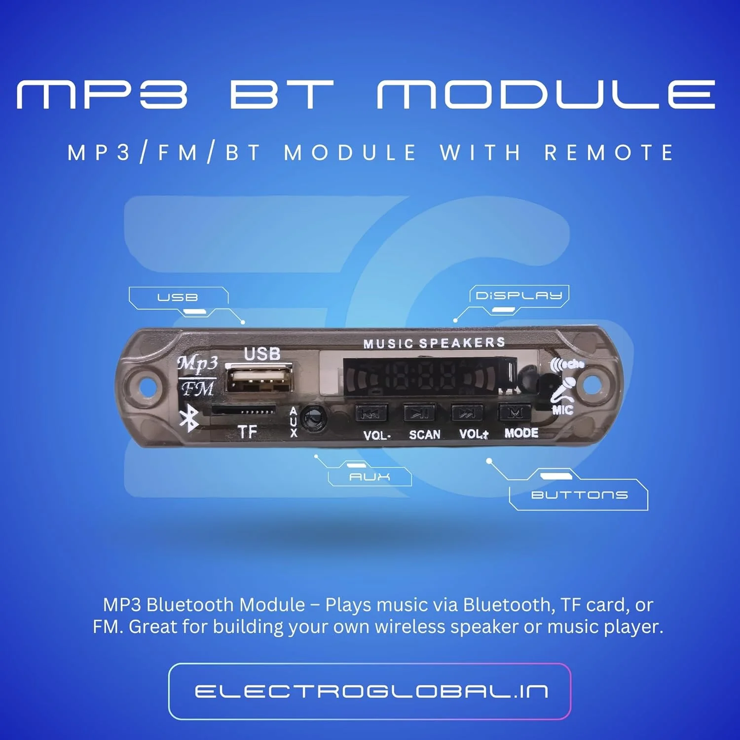 MP3/FM/USB/Bluetooth Audio Module with Remote | Multifunction Music Player Board | Electronic Components Electronic Hobby Kit | Electroglobal 3