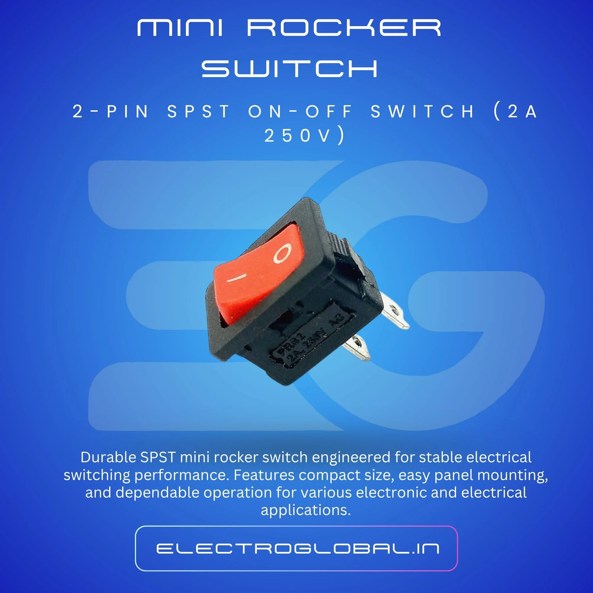 2-Pin SPST ON-OFF Mini Rocker Switch - 2A 250V 3